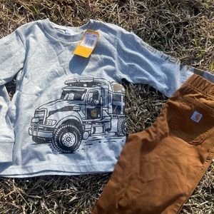 BOYS' Carhartt LONG-SLEEVE DUMP TRUCK T-SHIRT AND CANVAS PANT 2PC SET